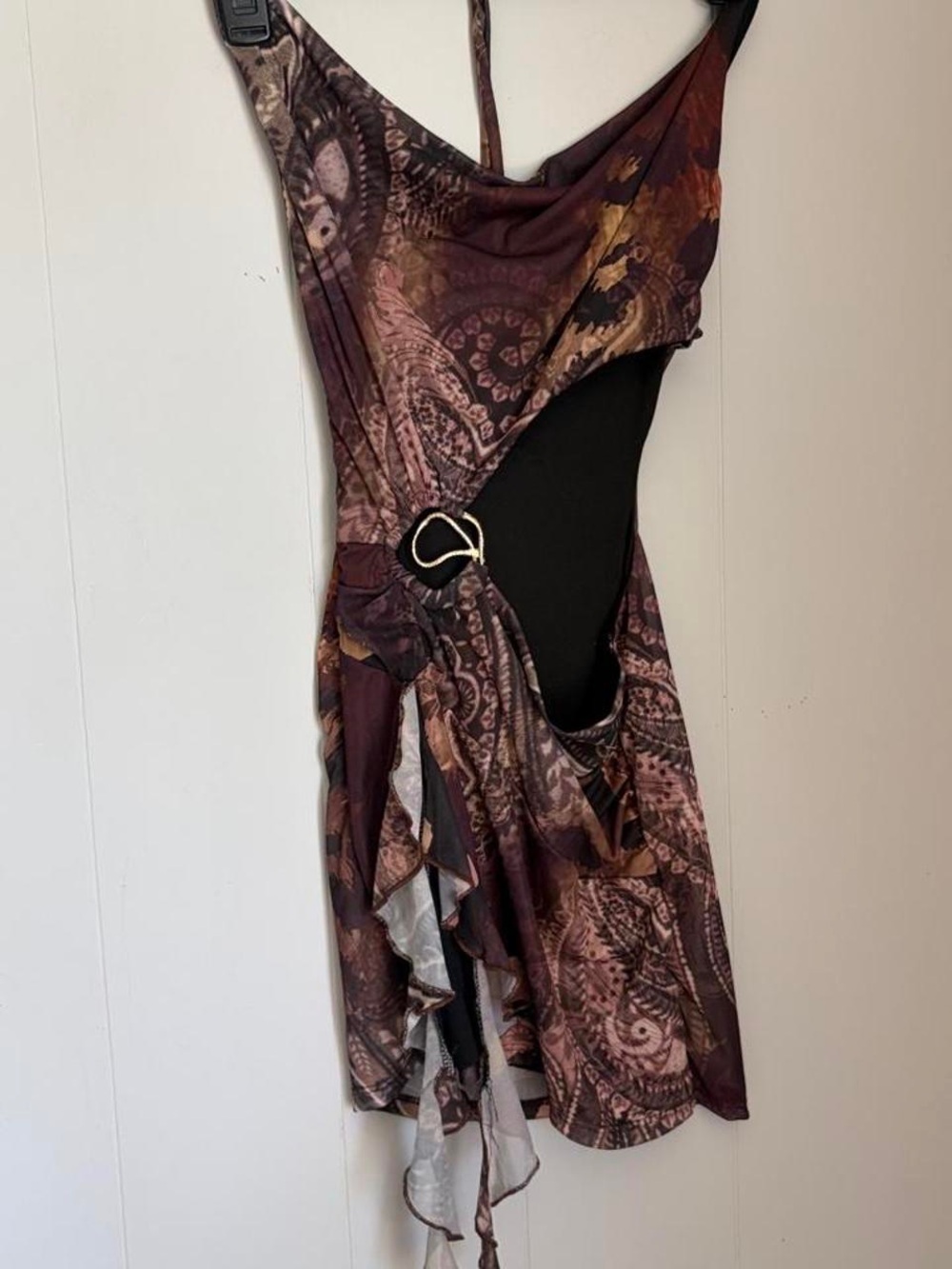 Paisley Asymmetrical Mini Dress with Side Cutout